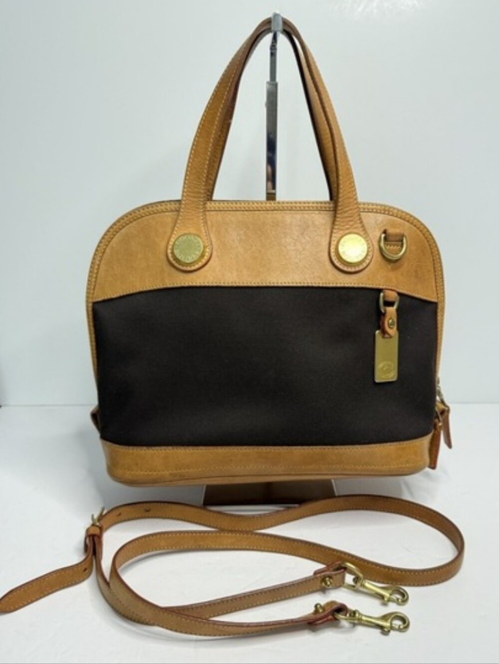 Dooney And Bourque Brown and Black Canvas Tote with Leather Trim
